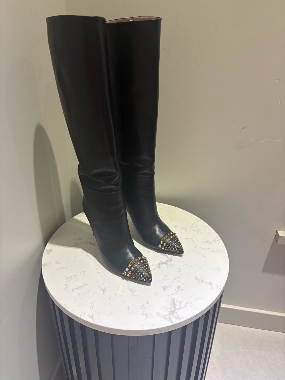 Gucci Black Over-the-Knee Pointed-Toe Studded Boots